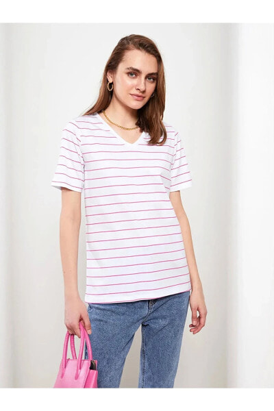 Футболка LC WAIKIKI Pink Neck Striped Short  Printed