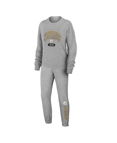 Пижама для женщин WEAR by Erin Andrews Pittsburgh Steelers Plus Size Heather Gray Knitted Tri-Blend с длинным рукавом и брюки