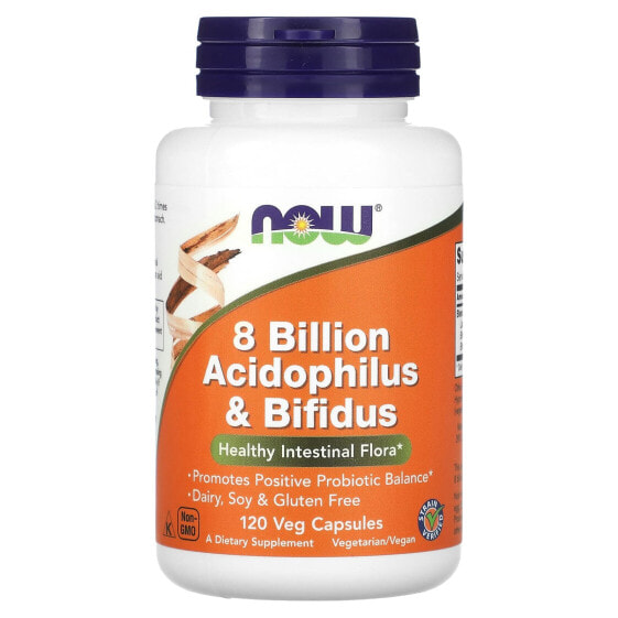 Пробиотики и пребиотики NOW 8 миллиардов Acidophilus & Bifidus, 120 капсул вегетарианских