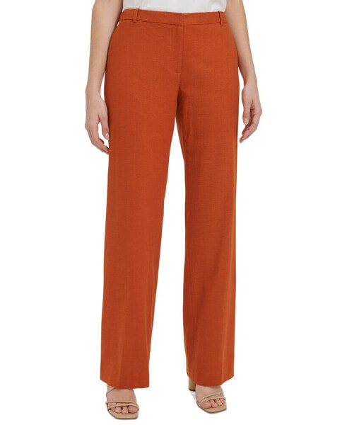 Women's Flat Front Linen-Blend Pants