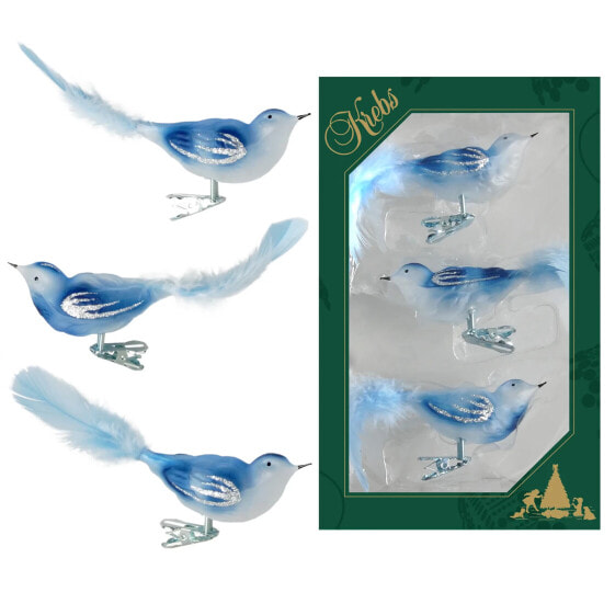 Hellblau/Weiß transparent 11cm Glasvögel