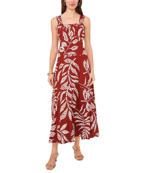 Printed Square-Neck Smocked-Back Maxi Dress