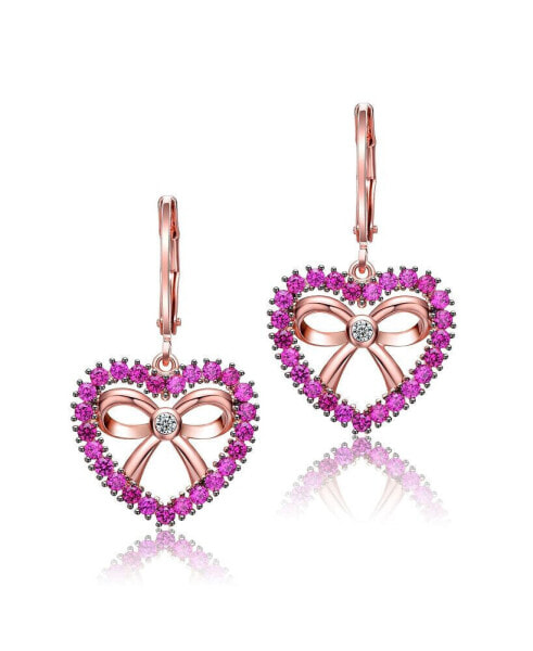 GV Sterling Silver with 18K Rose Gold Plated Heart Leverback Earrings