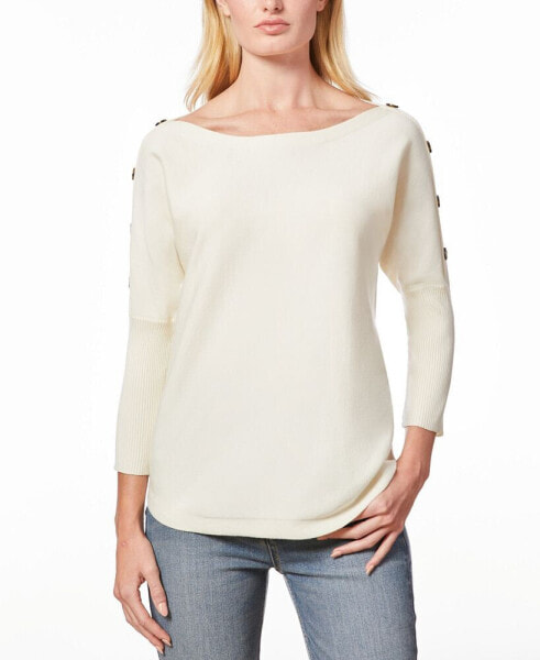 Women's Dolman-Sleeve Buttoned-Sleeve Sweater, Regular & Petites