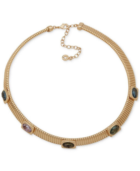 Gold-Tone Mixed Stone Tile Chain Collar Necklace, 16" + 3" extender