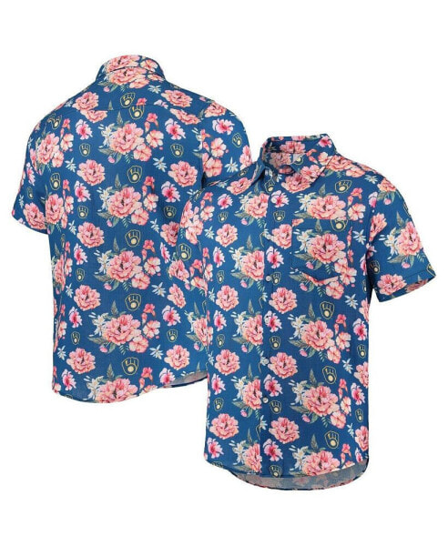 Men's Royal Milwaukee Brewers Floral Linen Button-Up Shirt