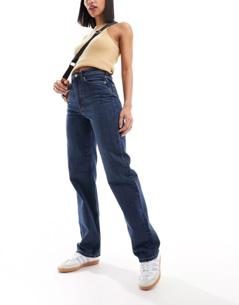 Weekday Rowe extra high waist regular fit straight leg jeans in sapphire blue