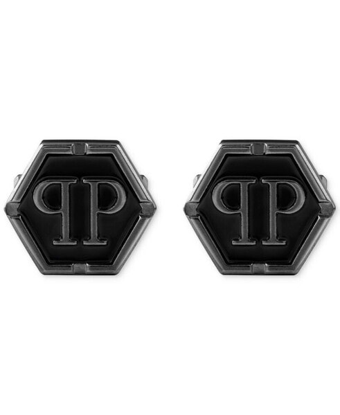 Stainless Steel Logo Black Hexagon Cuff Links