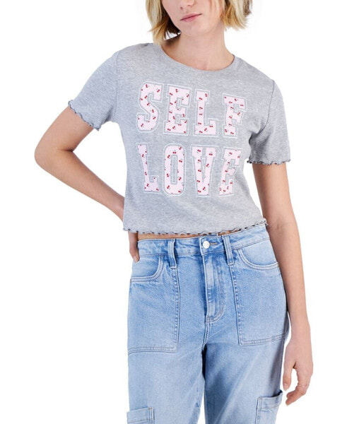 Juniors' Self Love Lettuce-Edge Cropped T-Shirt