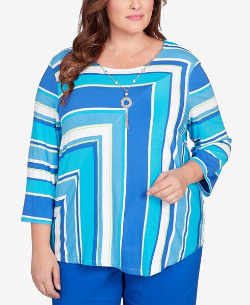 Plus Size Tradewinds Corners Striped Top with Necklace