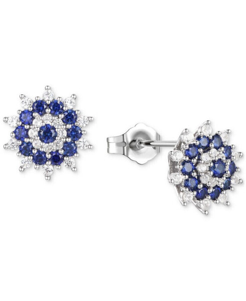 Lab-Grown Sapphire (5/8 ct. t.w.) & Lab-Grown White Sapphire (1/3 ct. t.w.) Flower Stud Earrings in 14k Gold-Plated Sterling Silver (Also in Lab-Grown Emerald & Ruby)