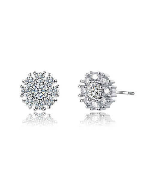 White Gold Plated with Cubic Zirconia Snowflake Cluster Stud Earrings