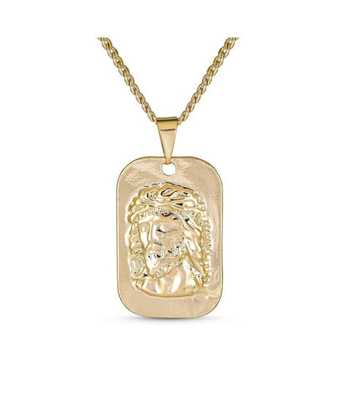 Unisex Religious Metal Dog tog Style Medallion Face of Jesus Christ Head Necklace Pendant Yellow Gold Plated For Men Teens
