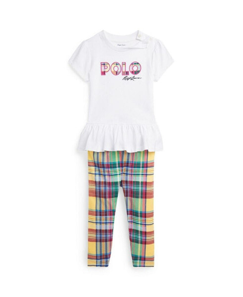 Костюм Polo Ralph Lauren Baby Girls Logo T-shirt и Plaid Leggings.