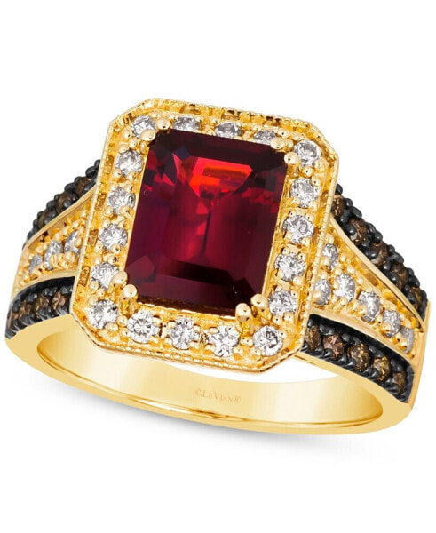 Pomegranate Garnet (2-1/2 ct. t.w.) & Diamond (3/4 ct. t.w.) Halo Multirow Ring in 14k Gold