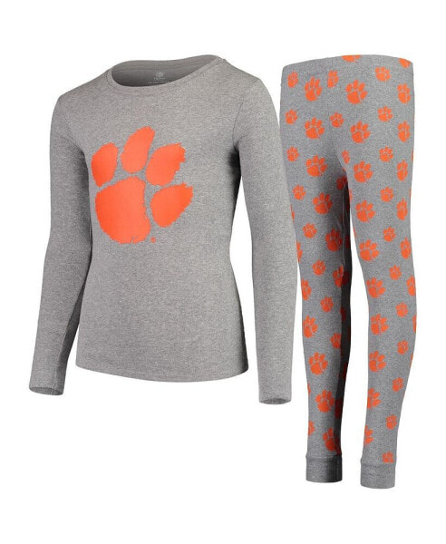 Big Boys Heathered Gray Clemson Tigers Long Sleeve T-shirt and Pant Sleep Set