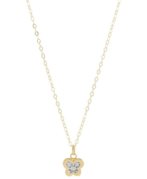 Children's Diamond Accent Butterfly Pendant Necklace in 14k Gold, 14" + 2" extender