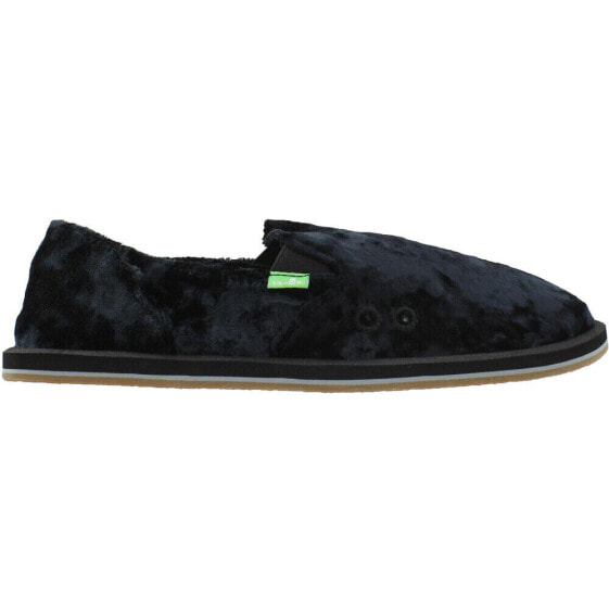 Sanuk Donna Cruz Velvet Slip On Womens Black Flats Casual 1105059-BLK