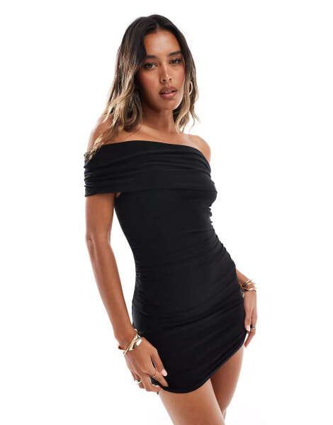 Pull&Bear second skin bardot mini dress in black