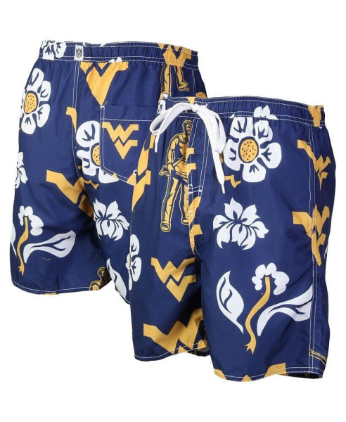 Men's Navy West Virginia Mountaineers Floral Volley Logo Swim Trunks