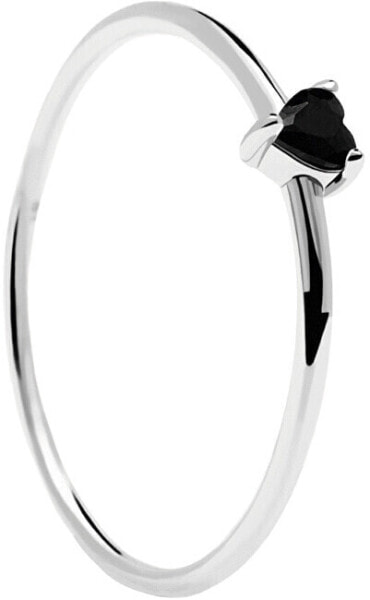 Minimalist silver ring with heart Black Heart Silver AN02-224