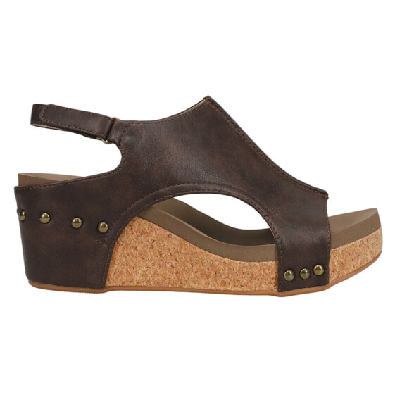 Corkys Carley Studded Wedge Womens Brown Casual Sandals 30-5316-CHSM