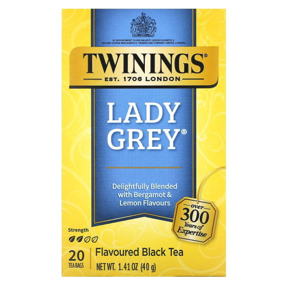 Twinings, черный чай Lady Grey, 20 чайных пакетиков, 40 г (1,41 унции)