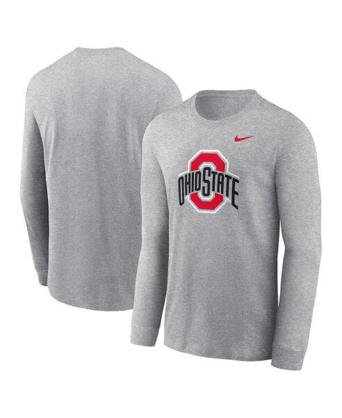 Men's Heather Gray Ohio State Buckeyes Primary Logo Long Sleeve T-Shirt