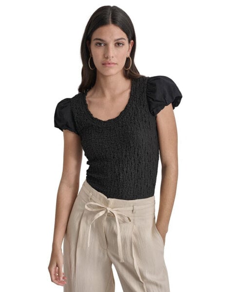 Women's Textured Scoop-Neck Puff-Sleeve Top