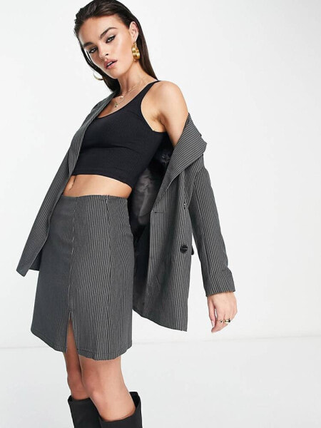 Extro & Vert super mini skirt in slate pinstripe co-ord
