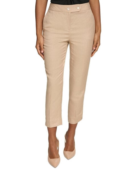 Petite Linen-Blend Straight-Leg Pants