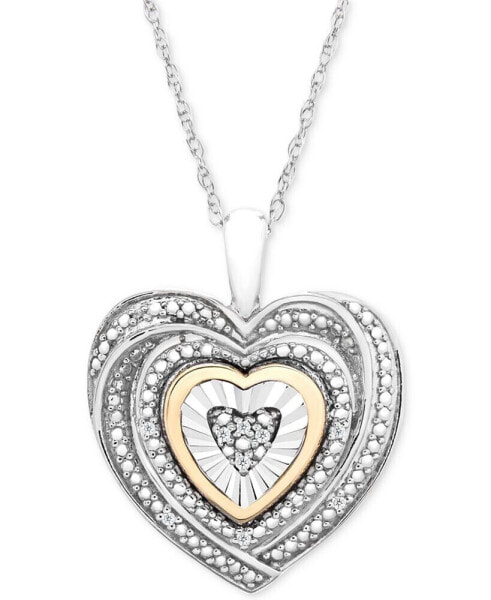 Macy's diamond Accent Two-Tone Heart Pendant Necklace in Sterling Silver and 10k Gold