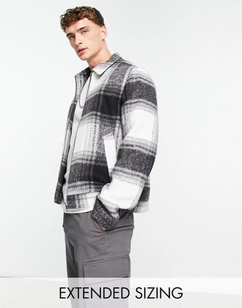 ASOS DESIGN wool look harrington jacket in black and white check