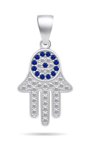 Modern silver pendant with zircons Hamsa PT79W