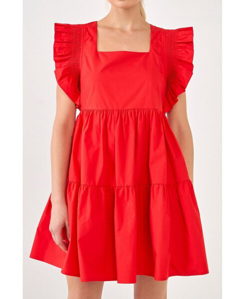 Women's Ruffled Dress with Smocking Detail