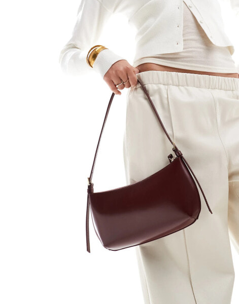 & Other Stories sleek leather shoulder bag in burgundy