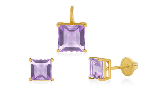 Charming set of jewelry with amethysts (earrings, pendant)