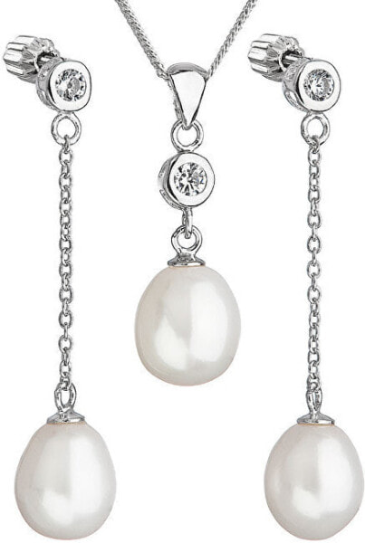 Silver pearl set with zircons Pavon 29005.1 AAA white
