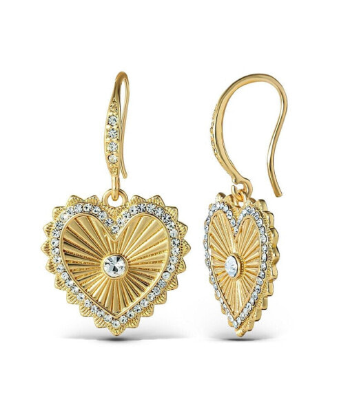 Womens Heart Drop Earrings - Gold-Tone Heart Earrings with Rhinestones