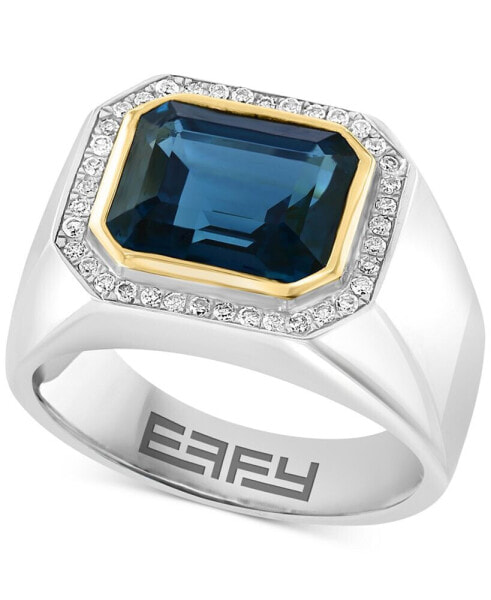 EFFY® Men's London Blue Topaz (6-1/10 ct. t.w.) & Diamond (1/5 ct. t.w.) Halo Ring in Sterling Silver & 14k Gold-Plated Sterling Silver