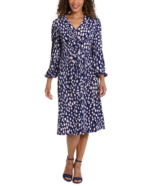 Petite Printed Bishop-Sleeve Midi Dress