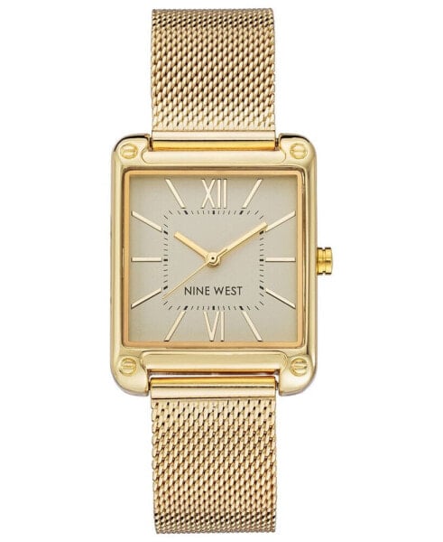 Women's Quartz Rectangular Gold-Tone Stainless Steel Mesh Band Watch, 29mm