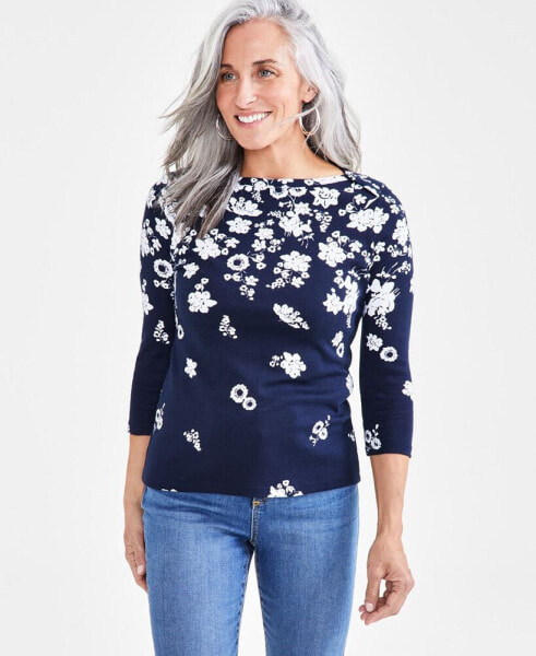 Petite Raining Flower Pima Cotton Top, Created for Macy's