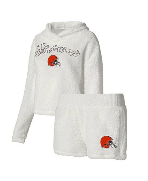 Пижама женская Concepts Sport Cleveland Browns белая с флисовым свитшотом и шортами