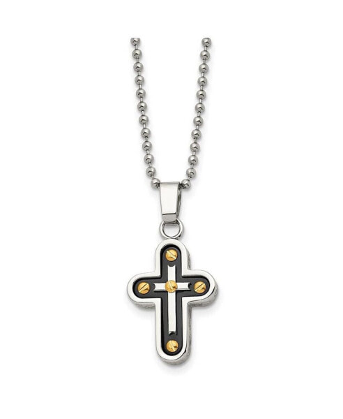 Chisel black and Yellow IP-plated Cross Pendant Ball Chain Necklace