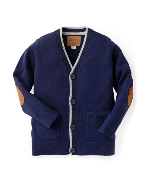 Boys Organic Tipped Cardigan with Elbow Patches, Kids