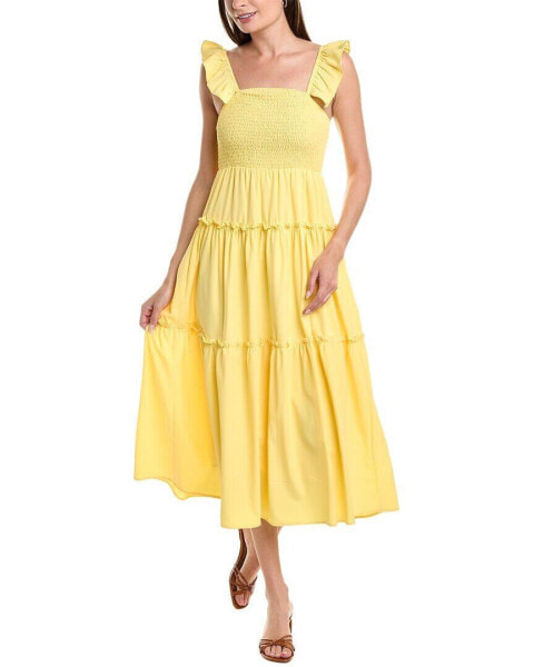 Lucca Smocked Tiered Midi Dress Women's Yellow L