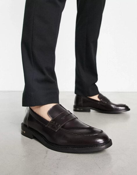 Walk London Oliver penny loafers in burgandy hi shine