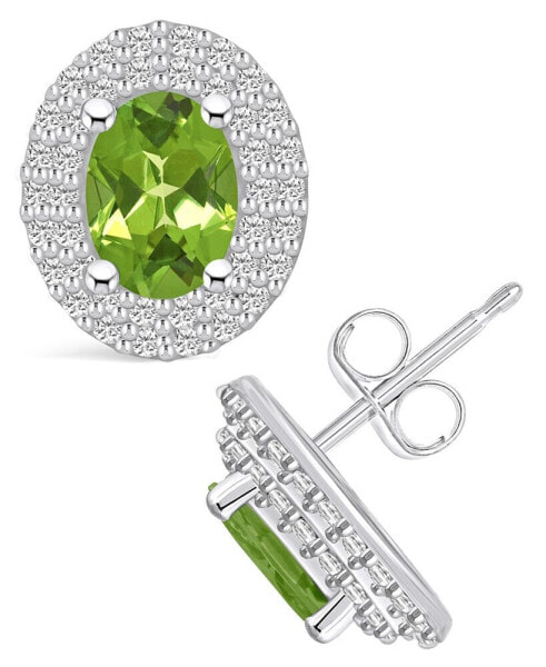 Peridot (1-3/4 ct. t.w.) and Diamond (1/2 ct. t.w.) Halo Stud Earrings in 14K White Gold