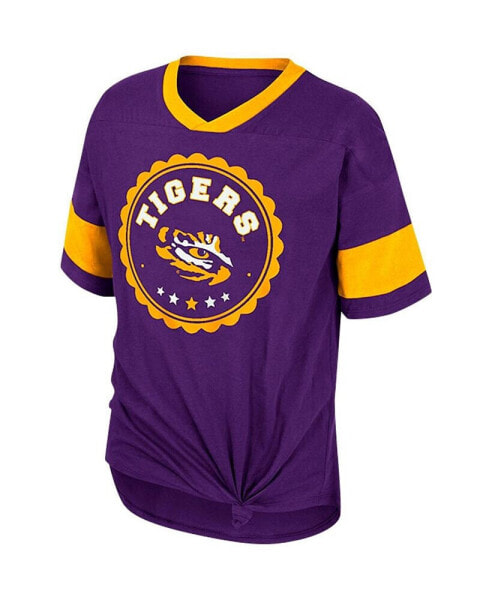 Big Girls Purple LSU Tigers Tomika Tie-Front V-Neck T-shirt